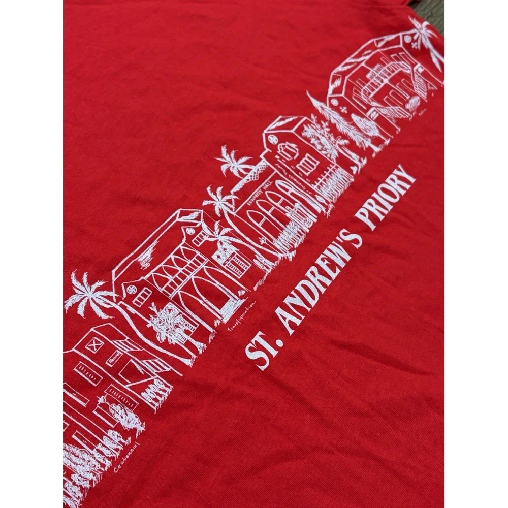 Vintage 80s St. Andrews Priory Honolulu‎ Hawaii Graphic Tee Red Medium Beach